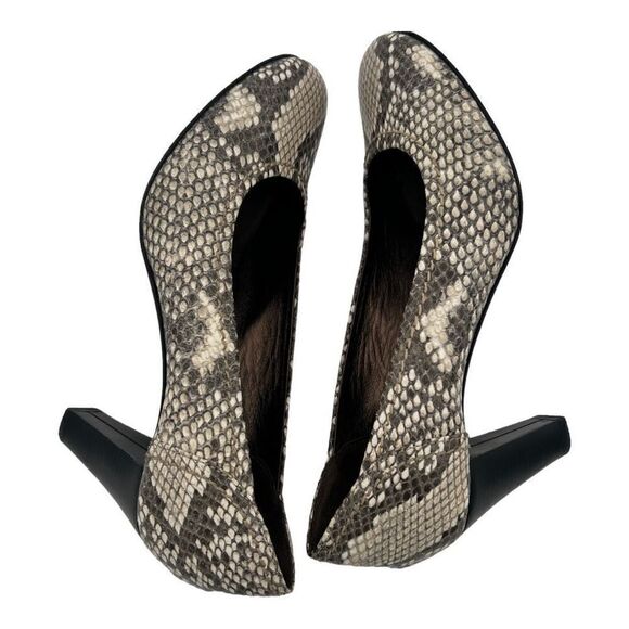 AGL Pumps Shoes Women's 39.5 Multi-Color Almond Toe Snakeskin Embossed Leather - Picture 6 of 12